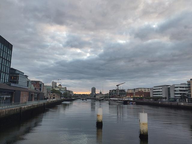 The River Liffey in Dublin under a grey sky